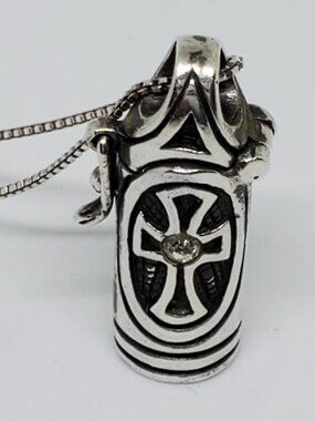 Sterling Silver Prayer Cross Rhinestone Capsule Keepsake Pendant Necklace